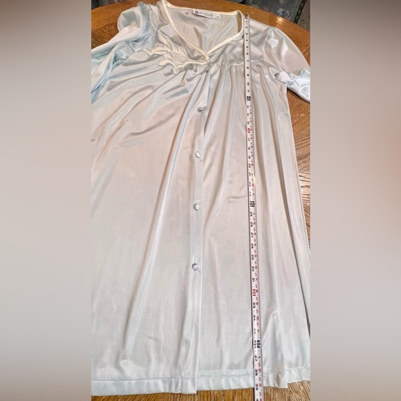 VINTAGE silky nightgown house robe embroidered floral button front‎ midi 80s - Picture 11 of 12